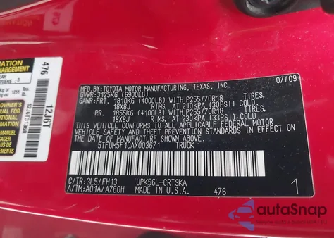 2010 Toyota Tundra Grade 4.6L V8 from USA, damaged, VIN 5TFUM5F10AX003671